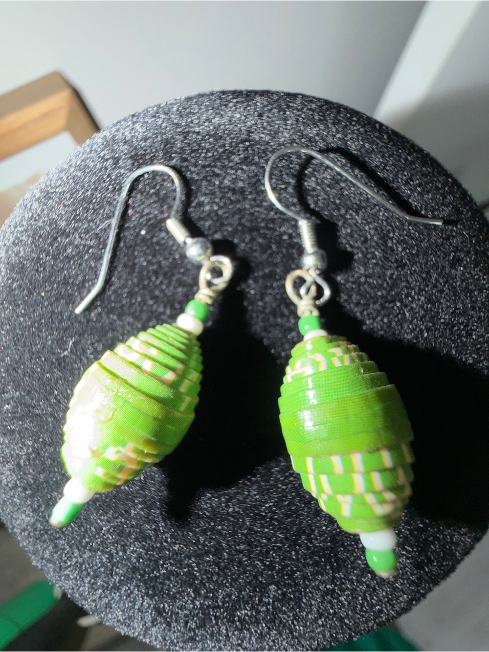 Green Rolled Paper Drop Earrings - Lightweight Women’s Jewelry